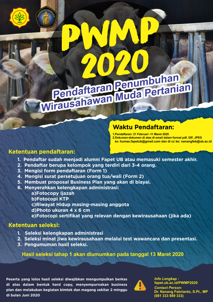 Pendaftaran Penumbuhan Wirausahawan Muda Pertanian Pwmp 2020 Fakultas Peternakan Universitar Brawijaya
