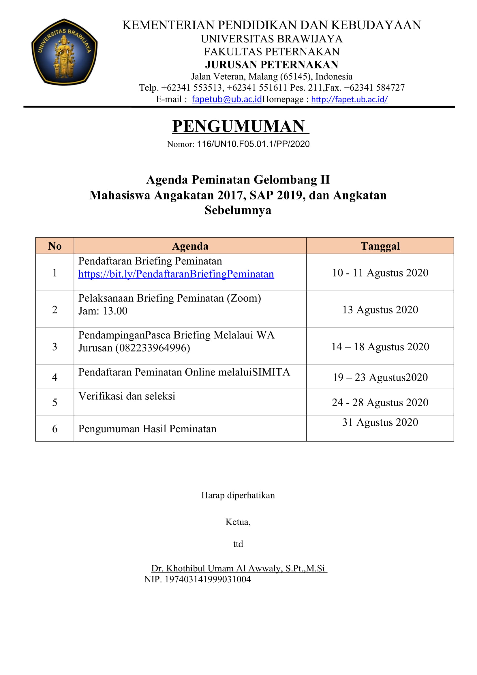 Agenda Peminatan Gelombang II Angkatan 2017