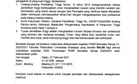 The Circular for the Implementation of the PKBR Even Semester 2020/2021 