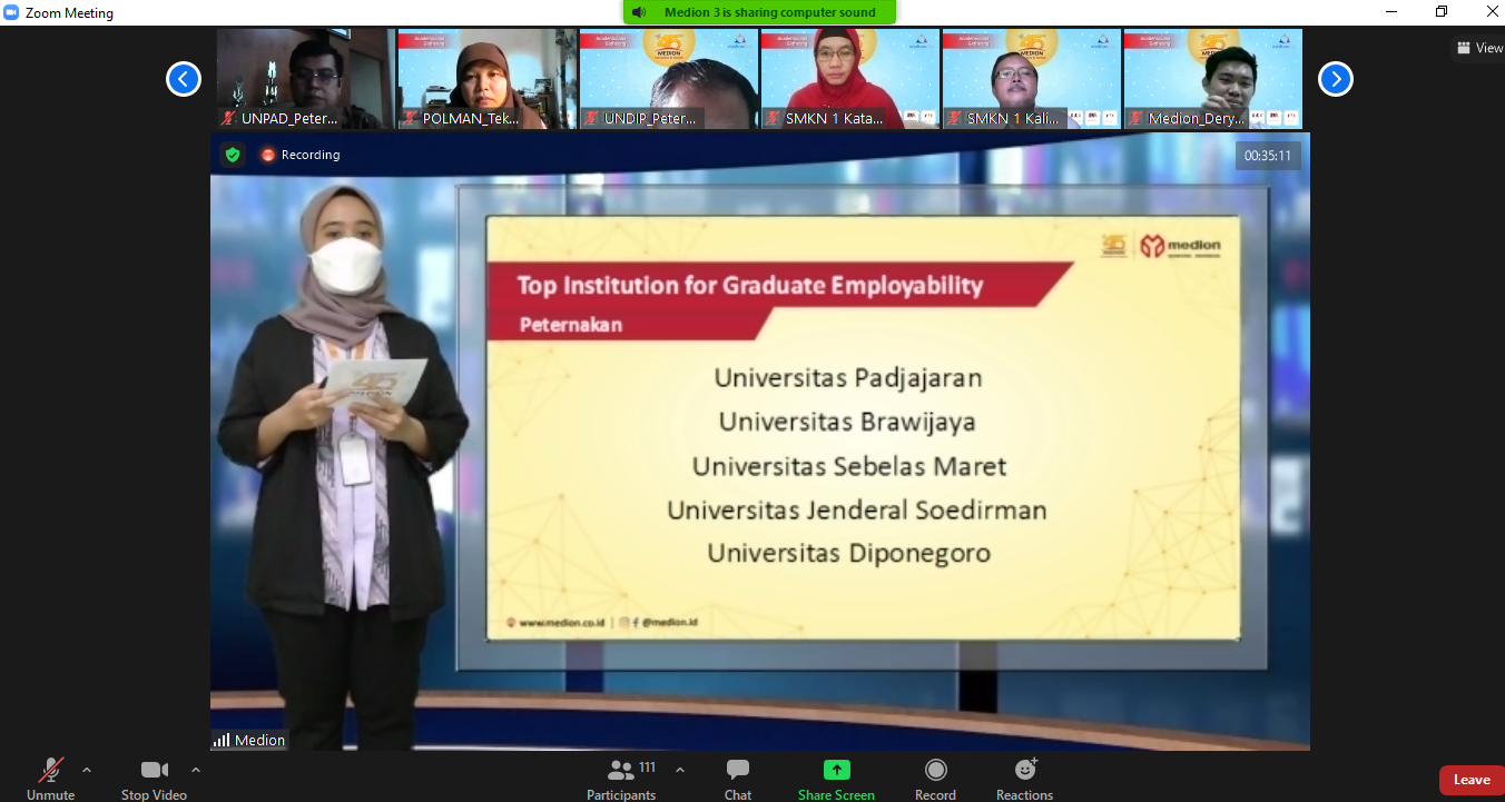 Fapet UB Terima Penghargaan “Top Institution for Graduate Employability” dari PT. Medion