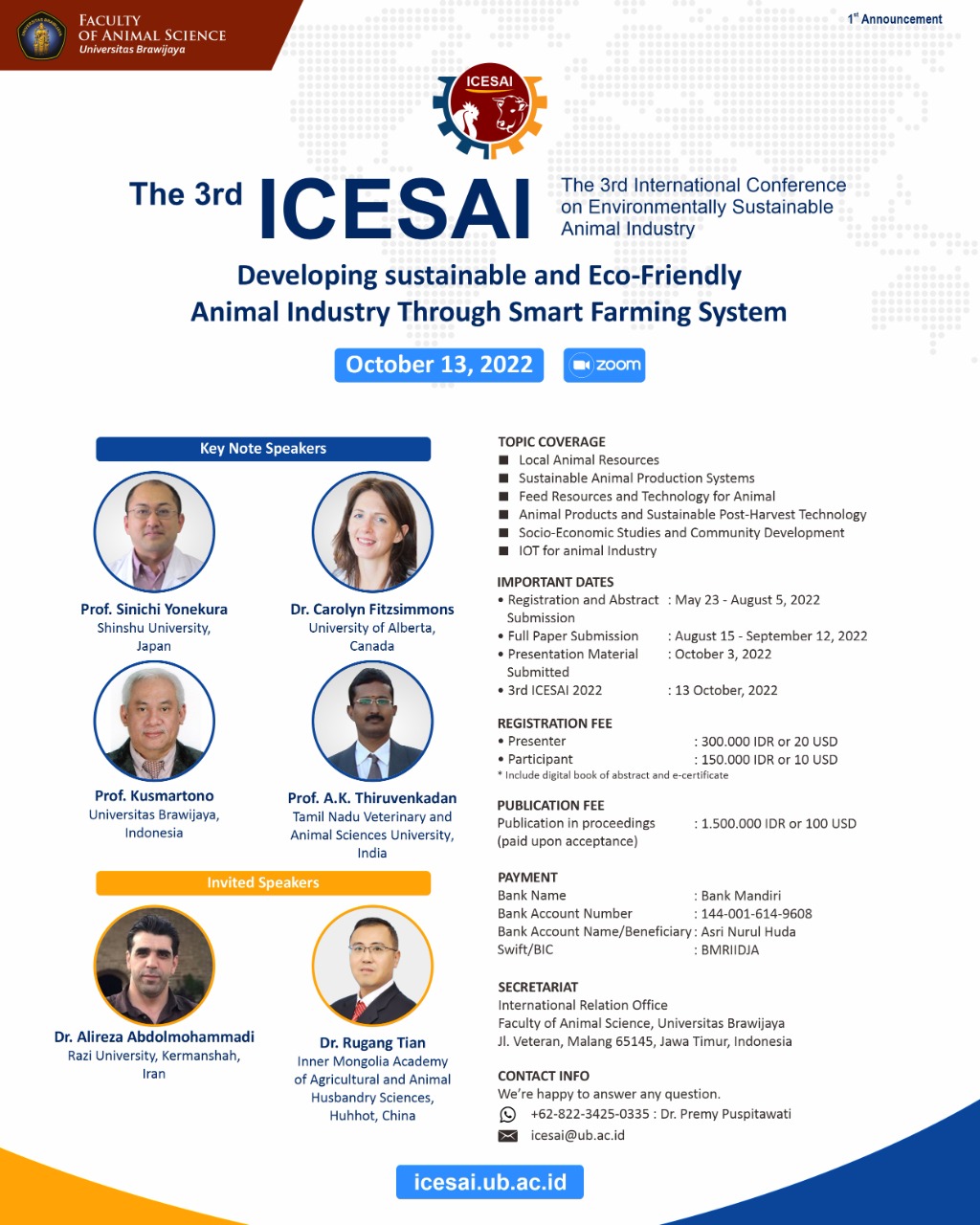 The 3rd International Conference on Environmentally Sustainable Animal Industry (ICESAI)