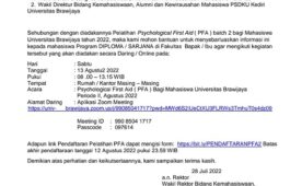 Pelatihan Psychological First Aid bagi Mahasiswa Universitas Brawijaya Program Diploma dan Sarjana