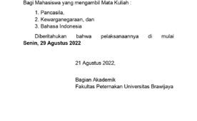 Pelaksanaan Perkuliahan MK Pancasila, Kewarganegaraan, dan Bahasa Indonesia