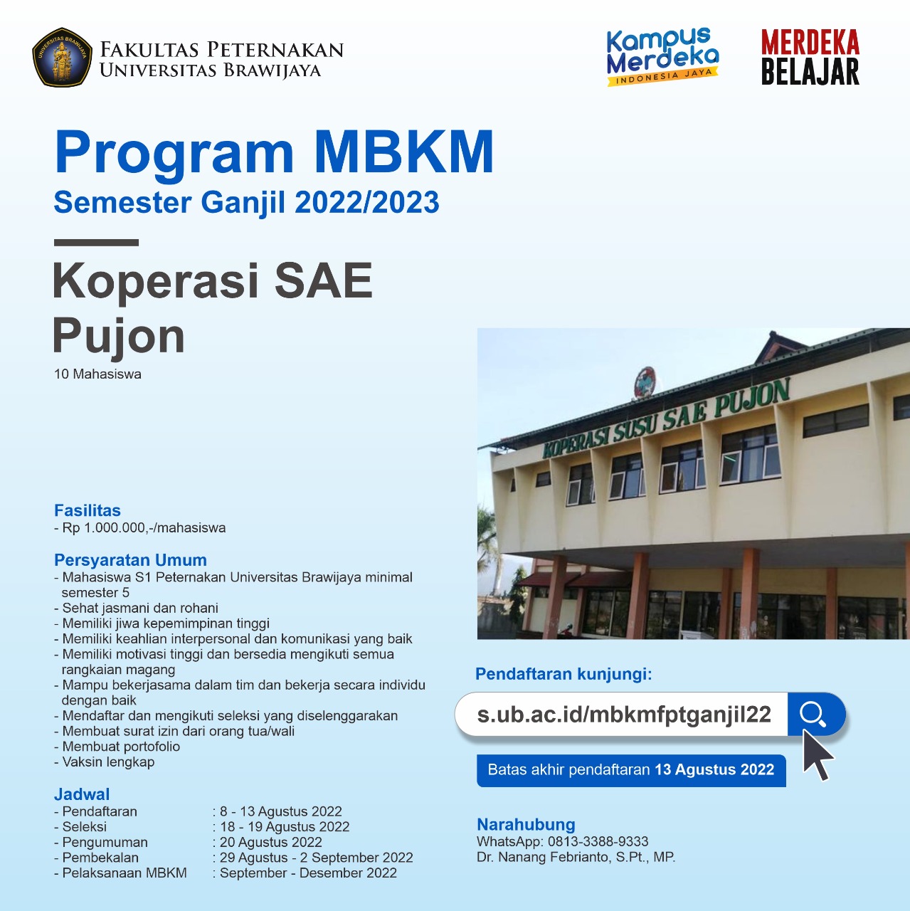 Program MBKM Semester Ganjil 2022/2023 Koperasi SAE Pujon