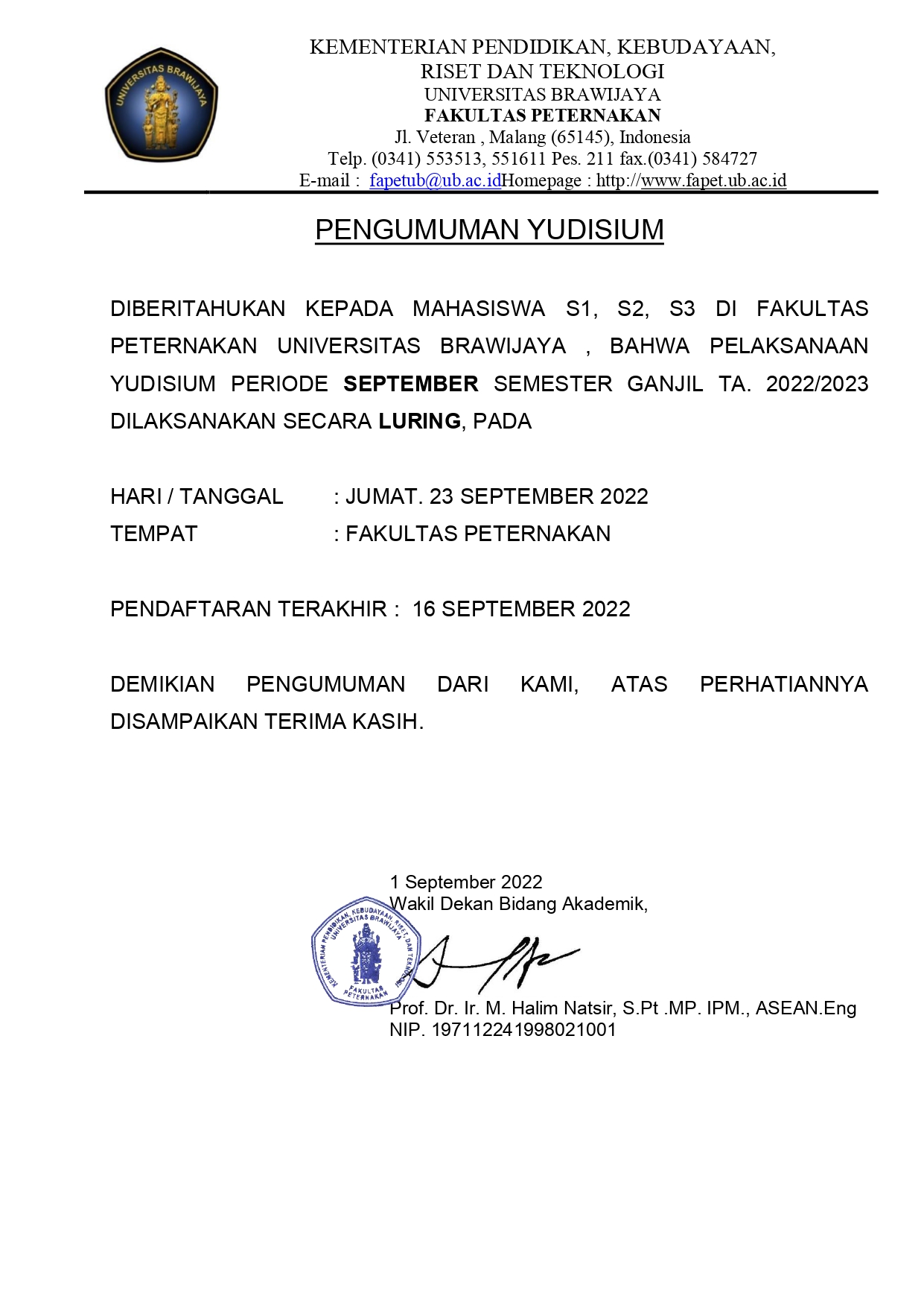 Pelaksanaan Yudisium Periode September 2022