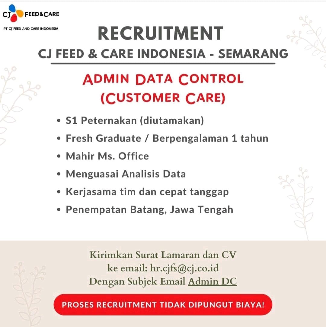 Job Vacancy at CJ Feed & Care Indonesia