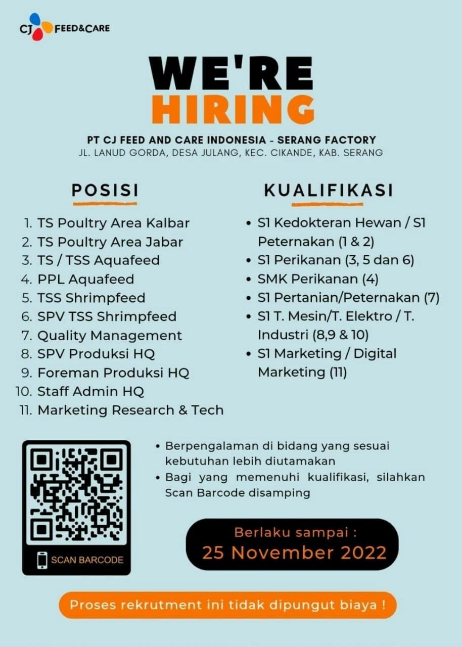 Job Vacancy at PT. CJ Feed and Care Indonesia