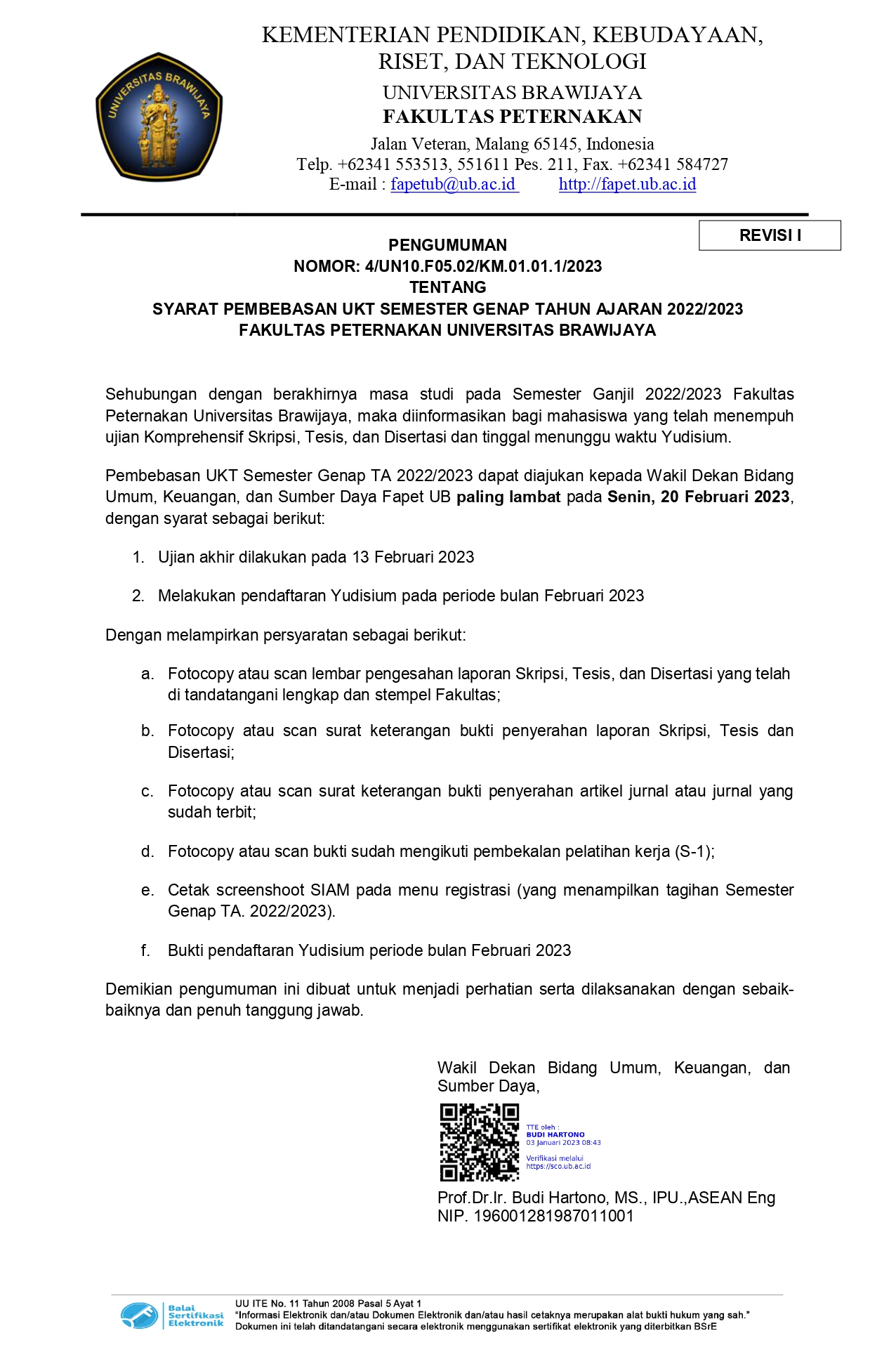 [REVISION] Exemption Requirements for Even Semester UKT 2022/2023