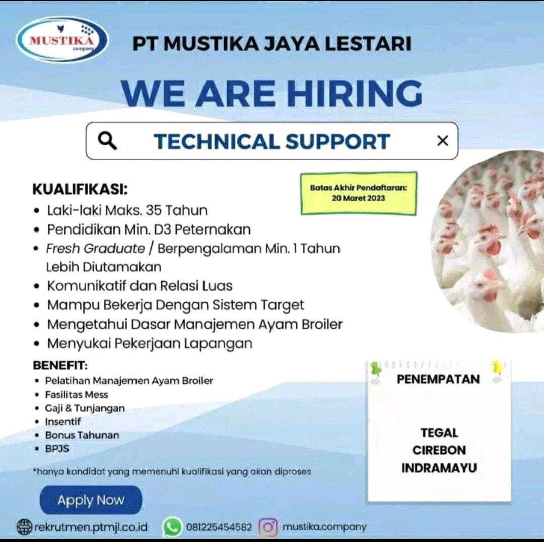 Job Vacancy at PT. Mustika Jaya Lestari