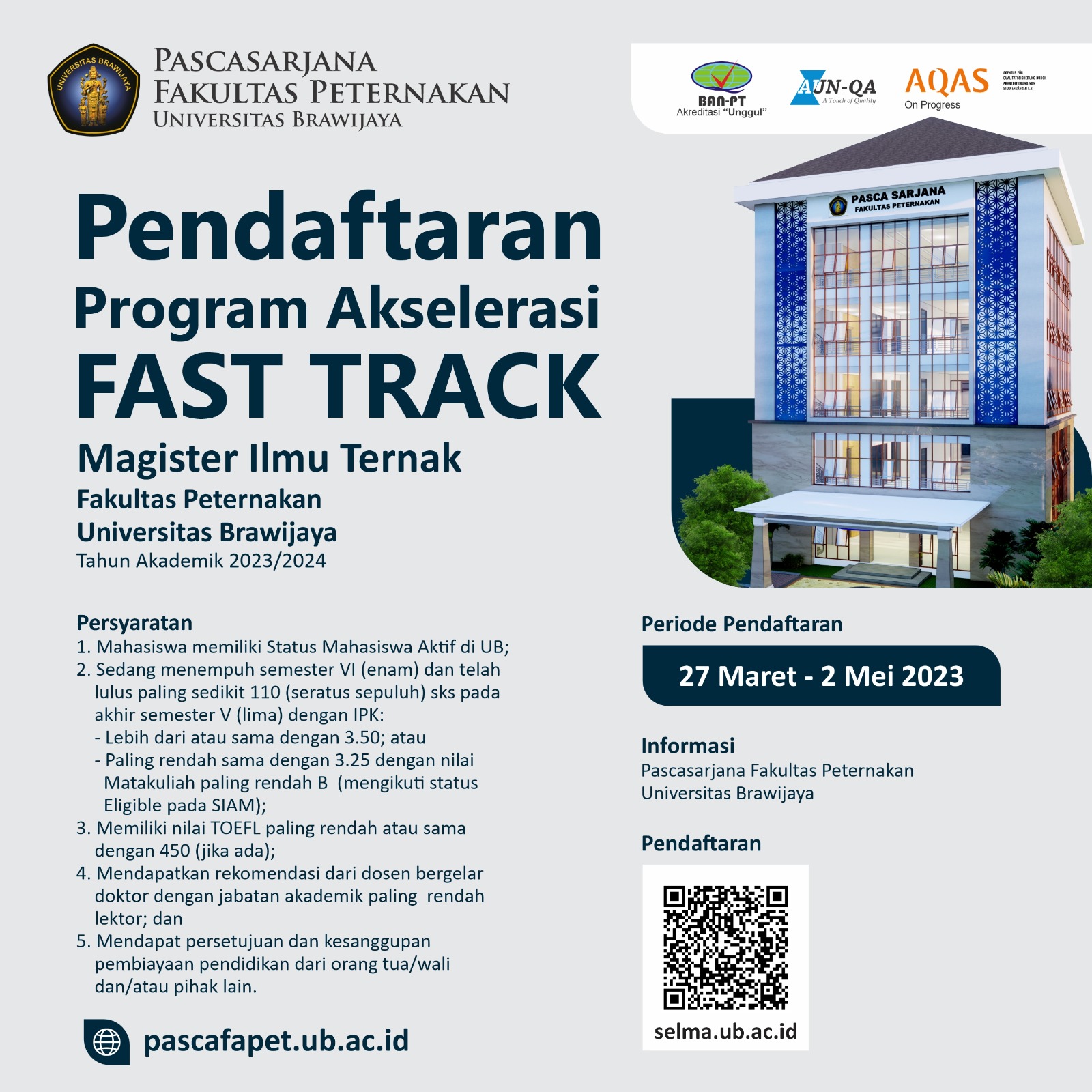 Registration for the Master of Animal Science Fast Track Program TA. 2023/2024