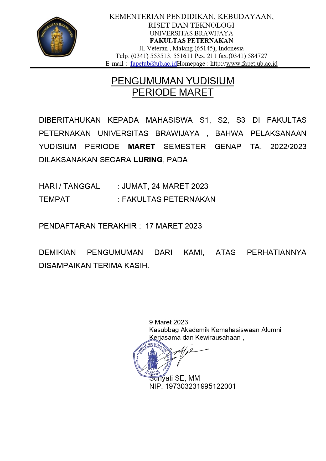 Judicial Registration for March 2023 Period