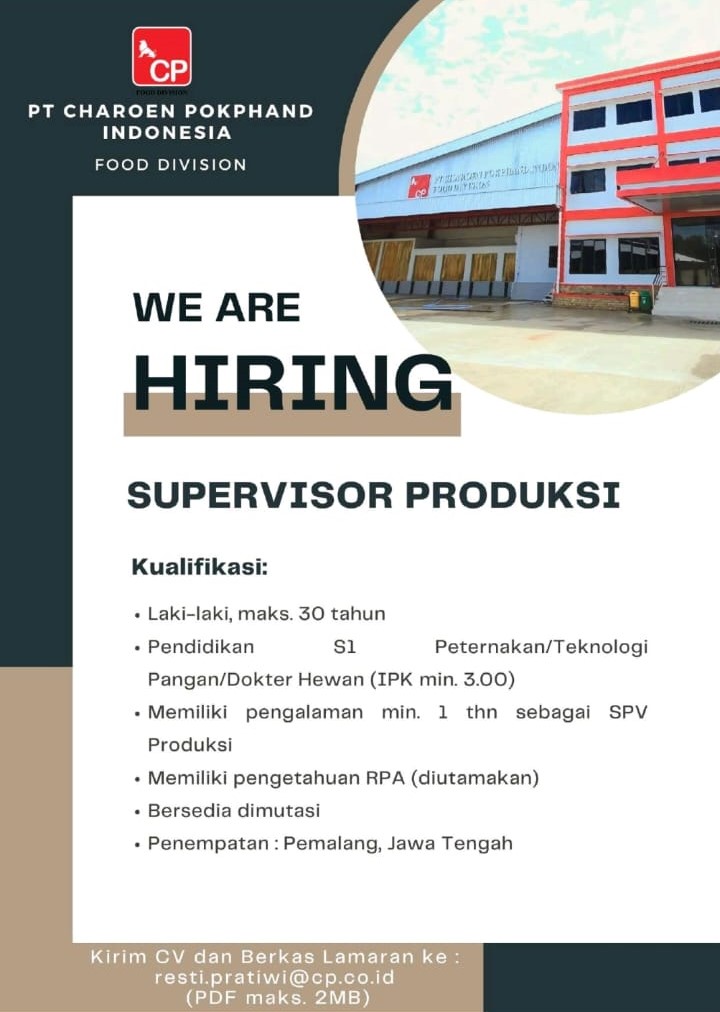 Job Vacancy at PT. Charoen Pokphand Indonesia Food Division