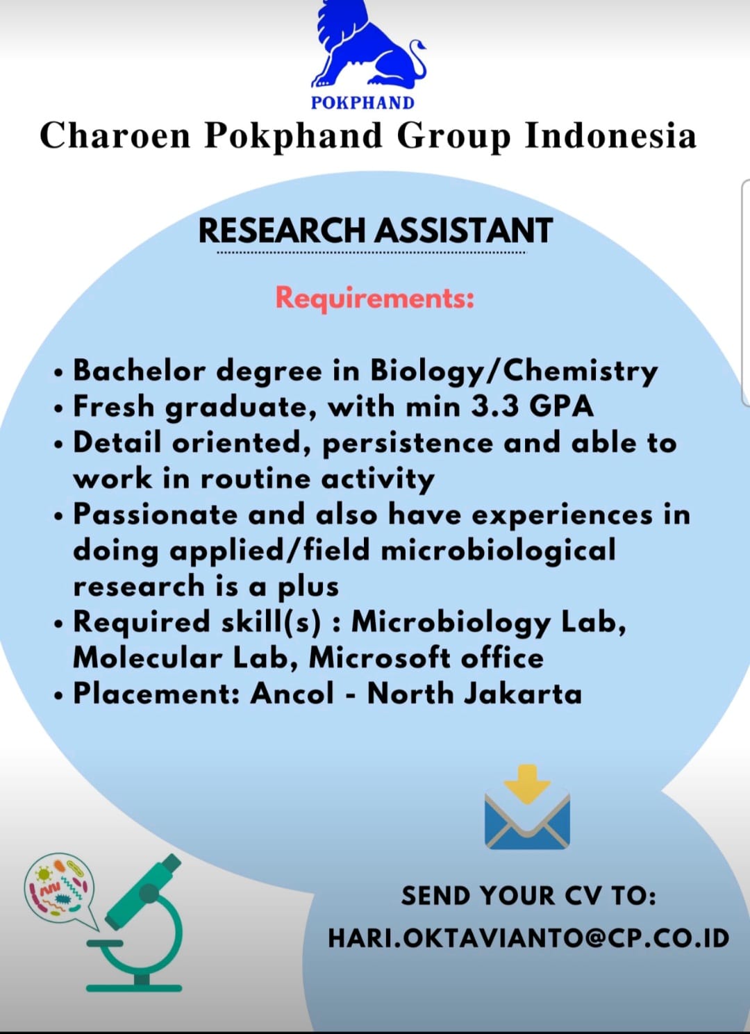 Job Vacancy at PT. Charoen Pokphand Group Indonesia